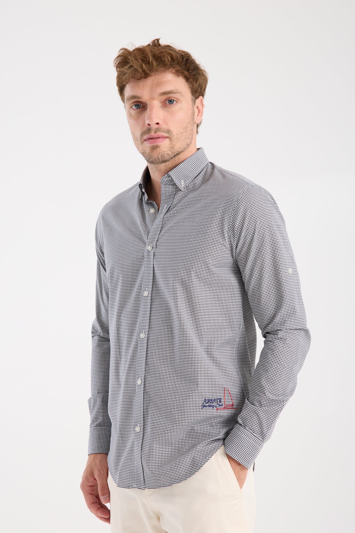 AClub AC10073 Poplin Pamuklu Slim Fit Siyah Düğmeli Yaka Erkek Kareli Gömlek