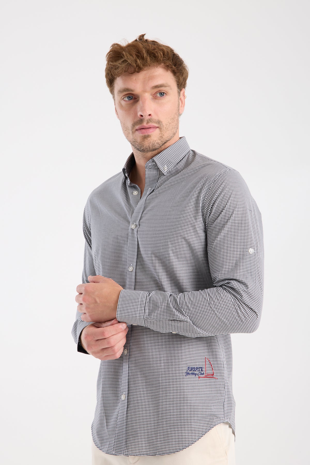 AClub AC10073 Poplin Pamuklu Slim Fit Siyah Düğmeli Yaka Erkek Kareli Gömlek