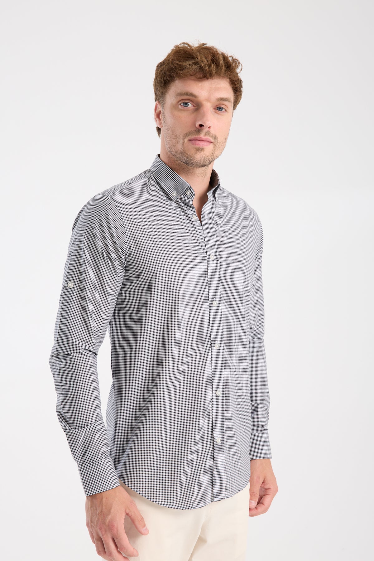 AClub AC10073 Poplin Pamuklu Slim Fit Siyah Düğmeli Yaka Erkek Kareli Gömlek