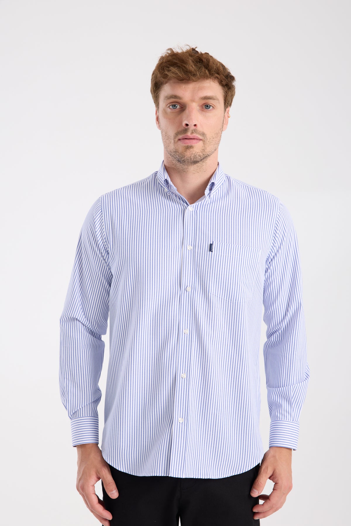 AClub AC10074 Twill Pamuk Karışımlı Regular Fit Lacivert Düğmeli Yaka Erkek Çizgili Gömlek