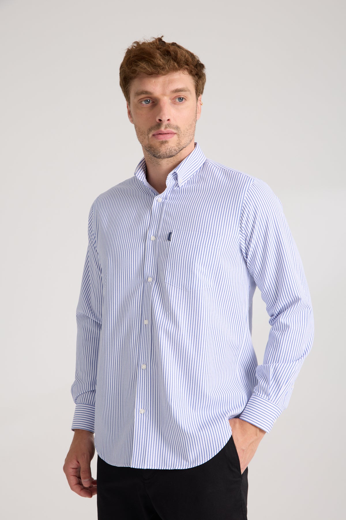 AClub AC10074 Twill Pamuk Karışımlı Regular Fit Lacivert Düğmeli Yaka Erkek Çizgili Gömlek