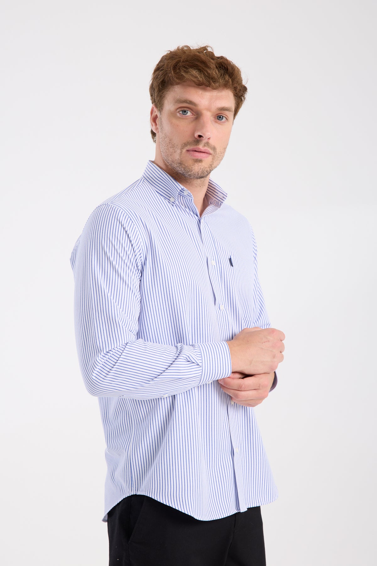 AClub AC10074 Twill Pamuk Karışımlı Regular Fit Lacivert Düğmeli Yaka Erkek Çizgili Gömlek