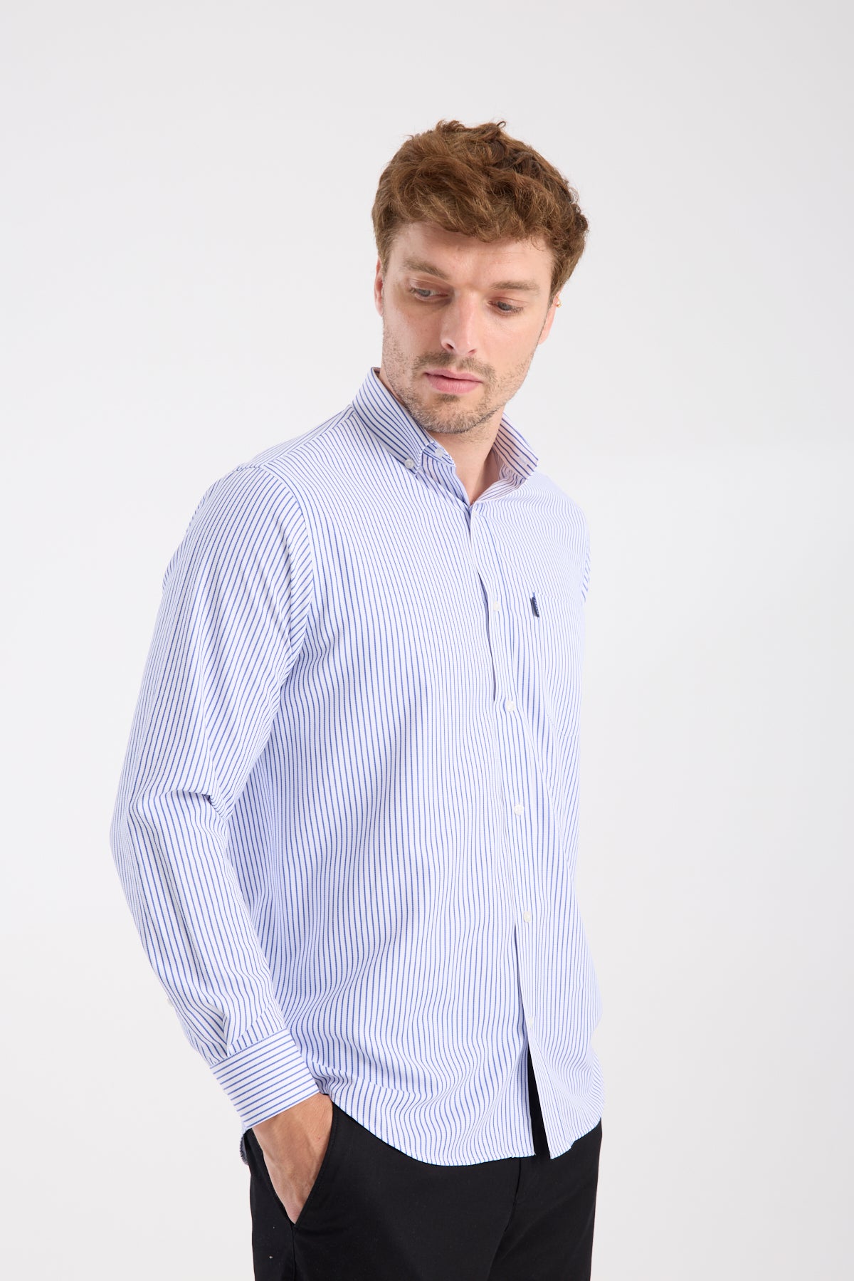 AClub AC10074 Twill Pamuk Karışımlı Regular Fit Lacivert Düğmeli Yaka Erkek Çizgili Gömlek