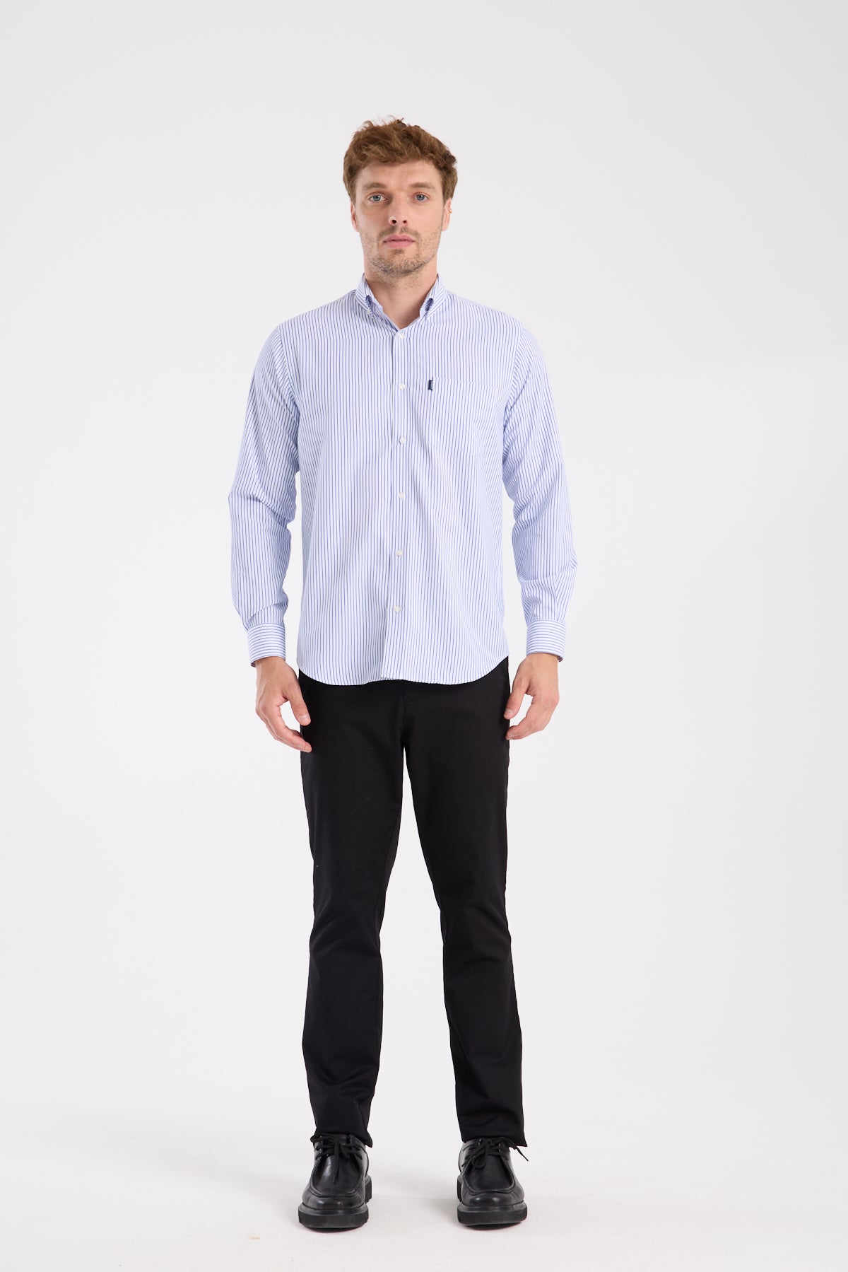 AClub AC10074 Twill Pamuk Karışımlı Regular Fit Lacivert Düğmeli Yaka Erkek Çizgili Gömlek