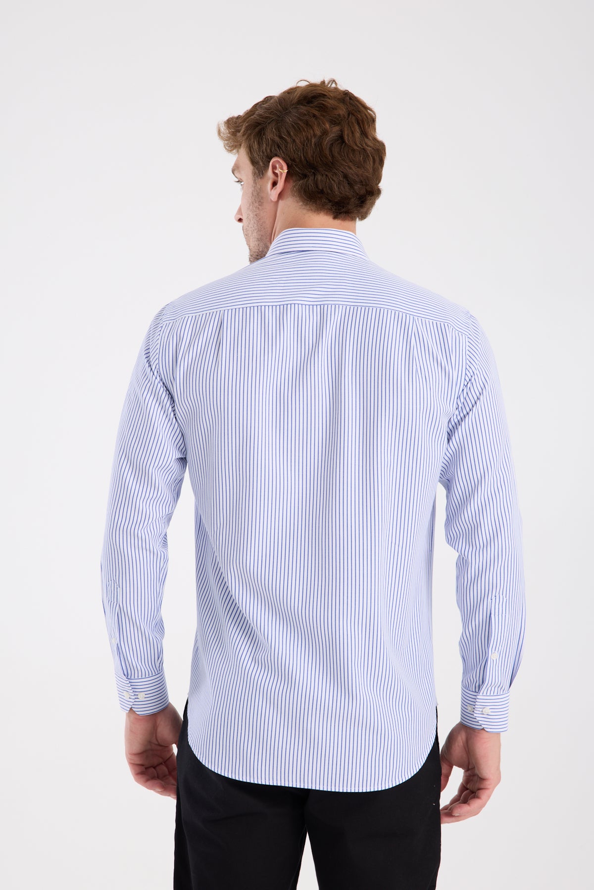 AClub AC10074 Twill Pamuk Karışımlı Regular Fit Lacivert Düğmeli Yaka Erkek Çizgili Gömlek