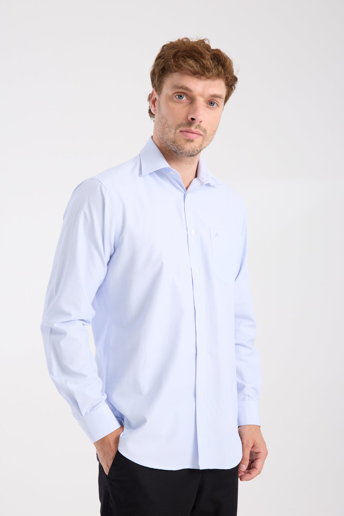 AClub AC10075 Poplin Pamuk Karışımlı Regular Fit Açık Mavi Klasik Yaka Erkek Çizgili Gömlek