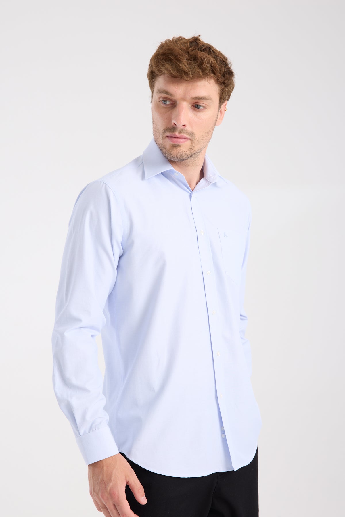 AClub AC10075 Poplin Pamuk Karışımlı Regular Fit Açık Mavi Klasik Yaka Erkek Çizgili Gömlek