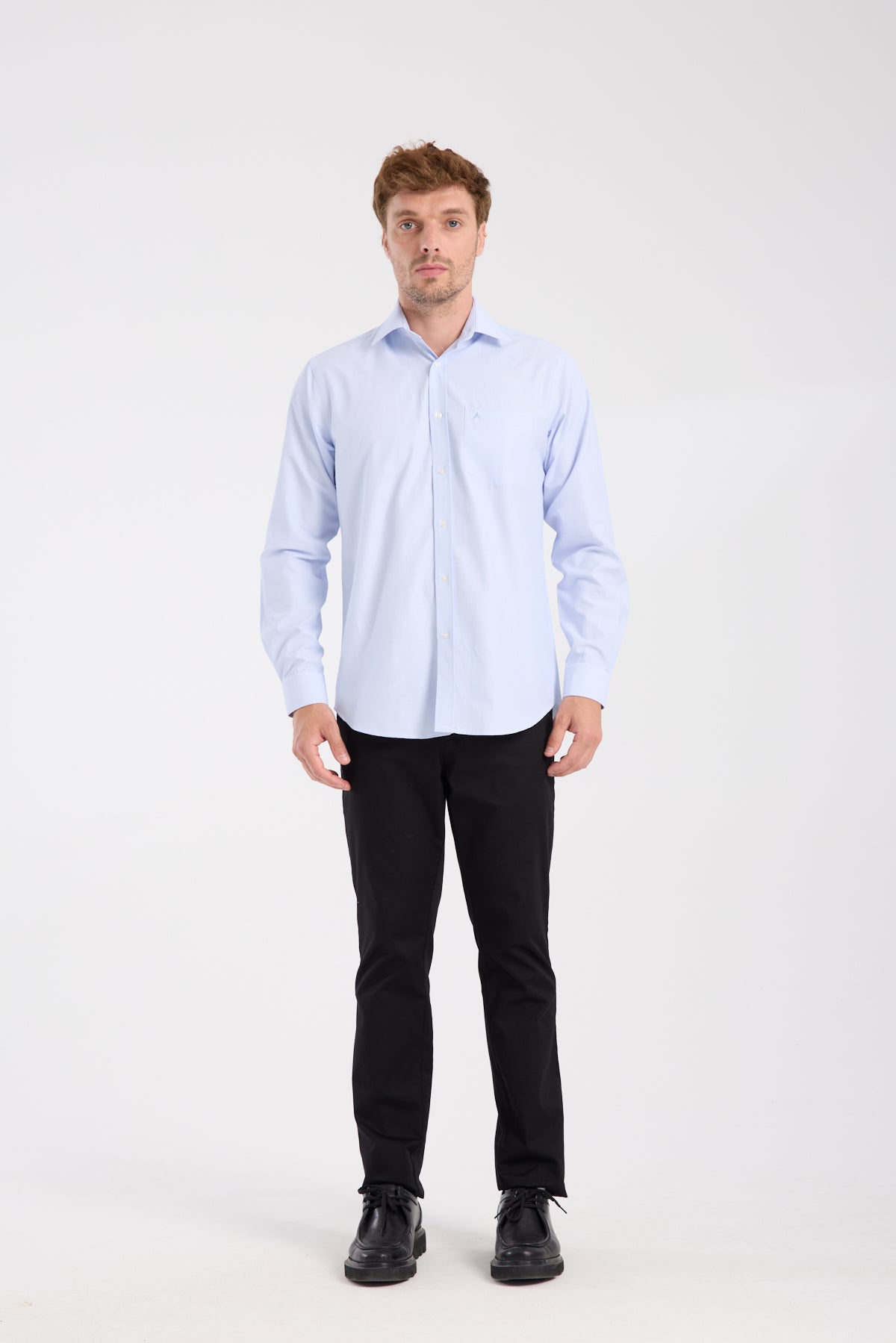 AClub AC10075 Poplin Pamuk Karışımlı Regular Fit Açık Mavi Klasik Yaka Erkek Çizgili Gömlek