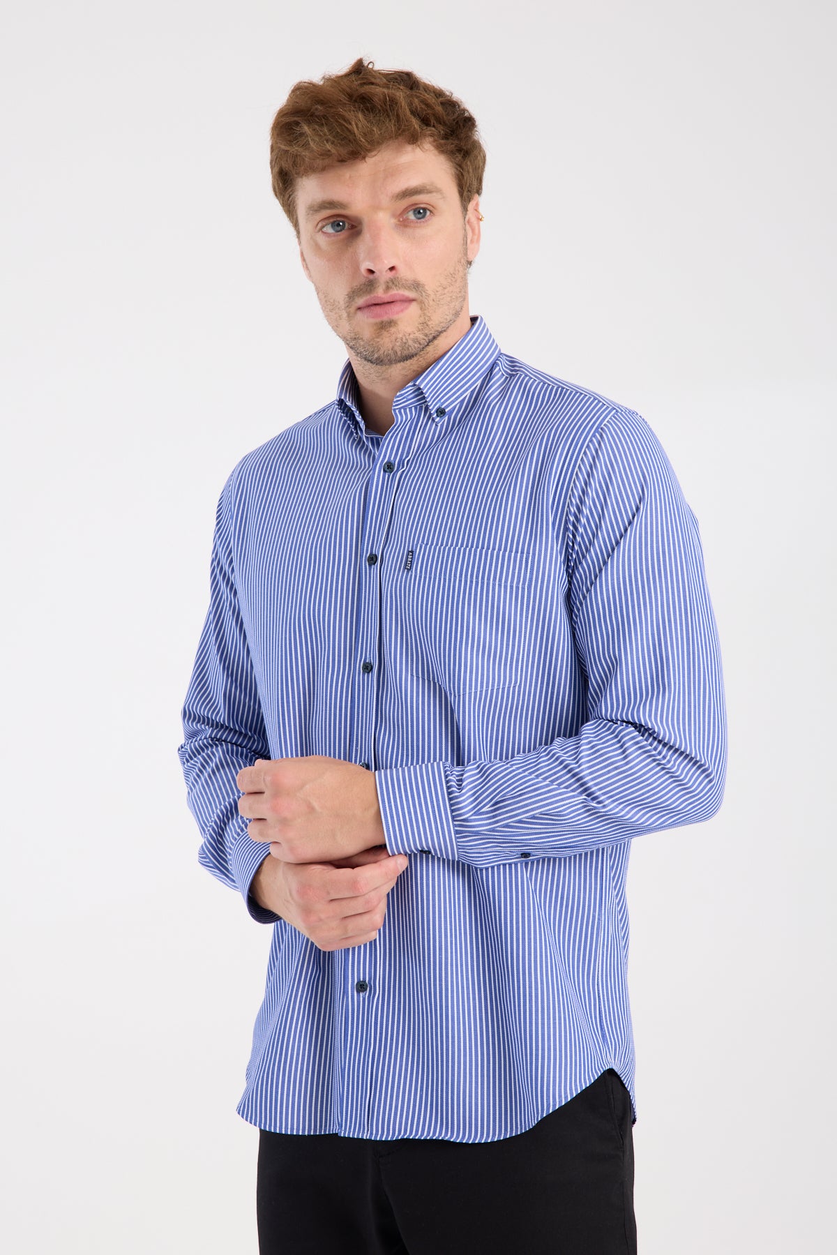 AClub AC10076 Twill Pamuk Karışımlı Regular Fit Lacivert Düğmeli Yaka Erkek Çizgili Gömlek