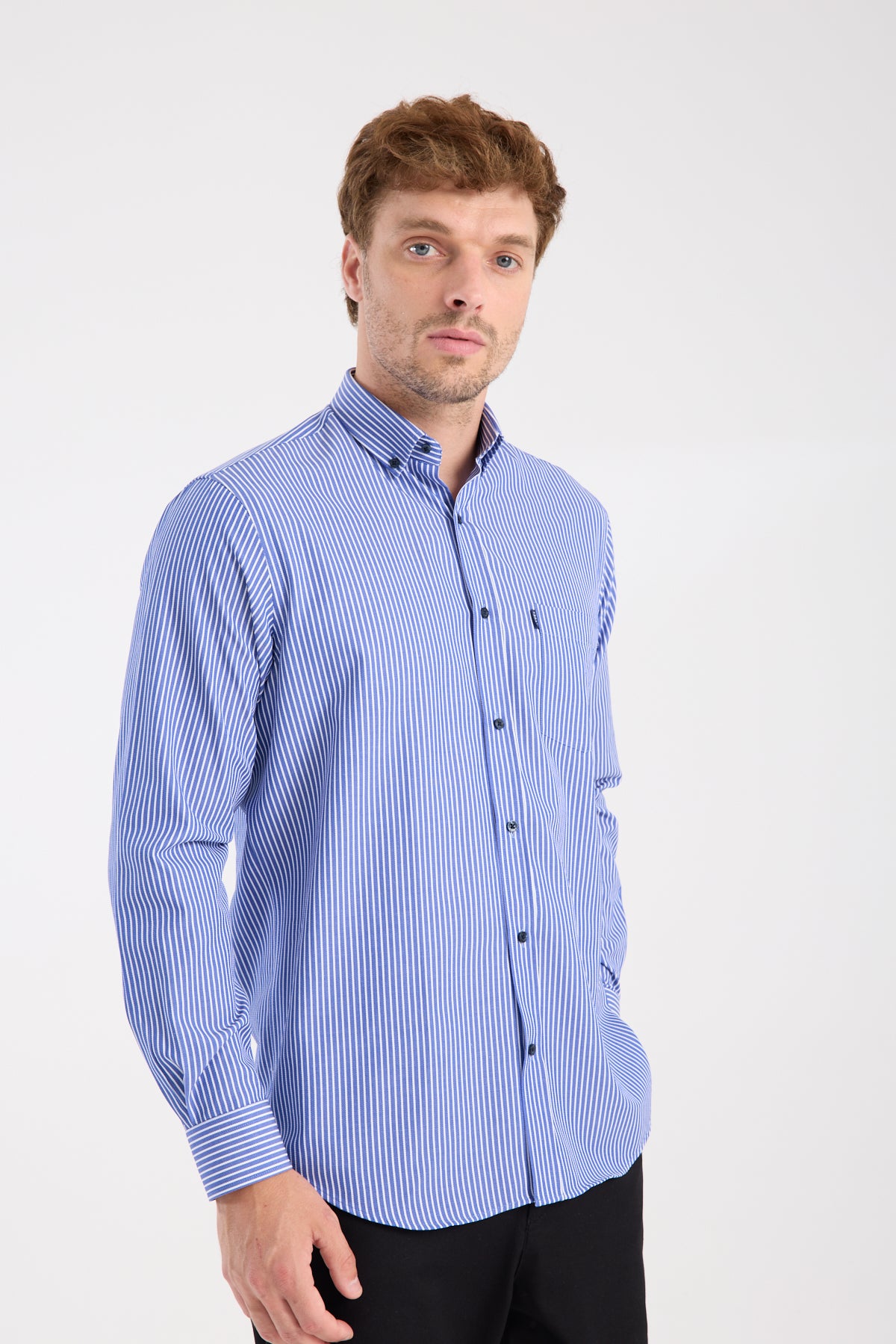 AClub AC10076 Twill Pamuk Karışımlı Regular Fit Lacivert Düğmeli Yaka Erkek Çizgili Gömlek