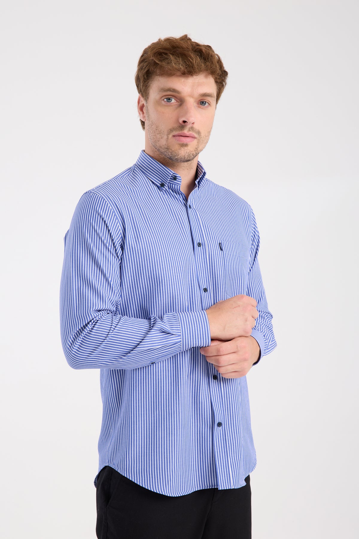 AClub AC10076 Twill Pamuk Karışımlı Regular Fit Lacivert Düğmeli Yaka Erkek Çizgili Gömlek