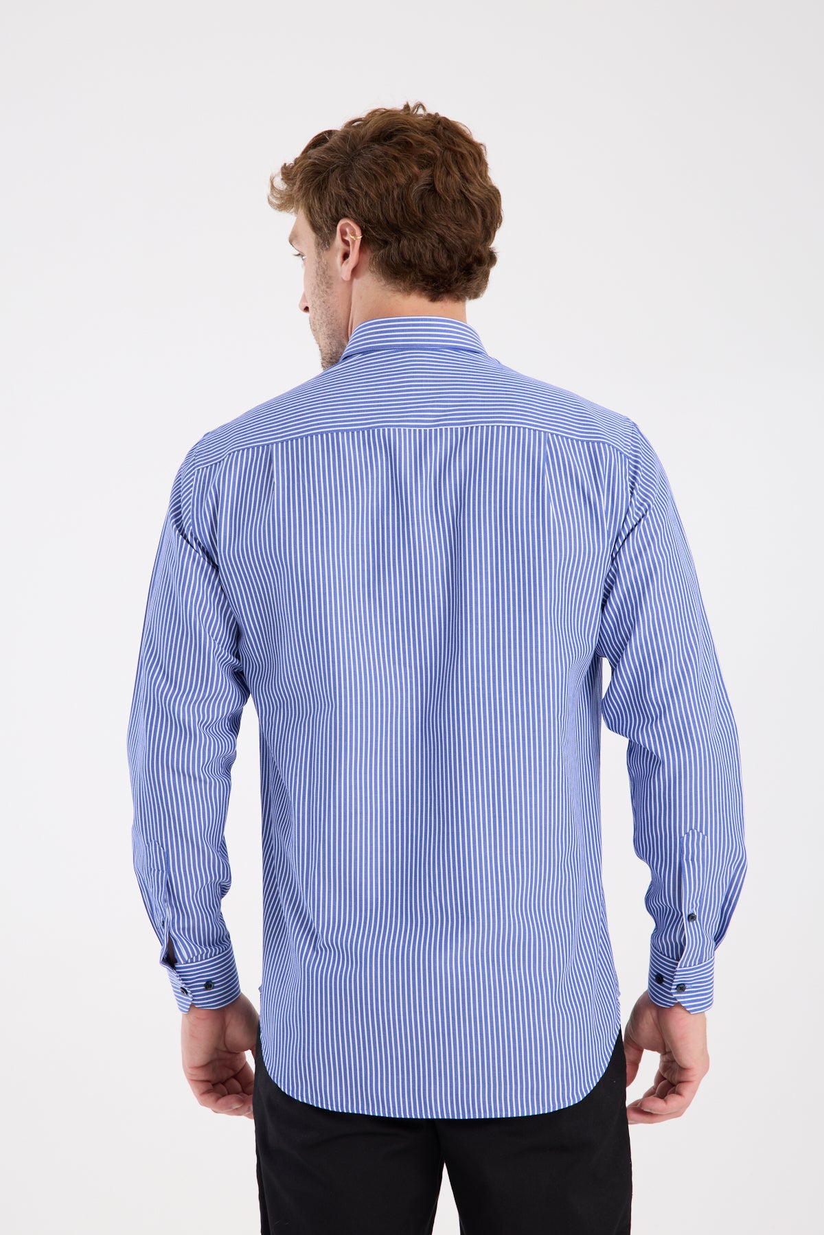 AClub AC10076 Twill Pamuk Karışımlı Regular Fit Lacivert Düğmeli Yaka Erkek Çizgili Gömlek