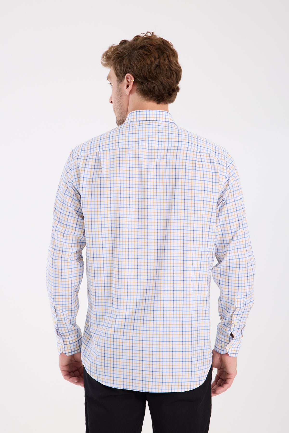 AClub AC10077 Oxford Pamuk Karışımlı Regular Fit Sarı Düğmeli Yaka Erkek Kareli Gömlek