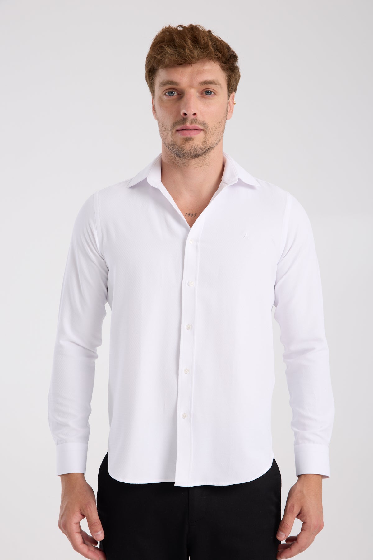 AClub AC10078 Twill Pamuklu Slim Fit Beyaz Klasik Yaka Erkek Desenli Gömlek