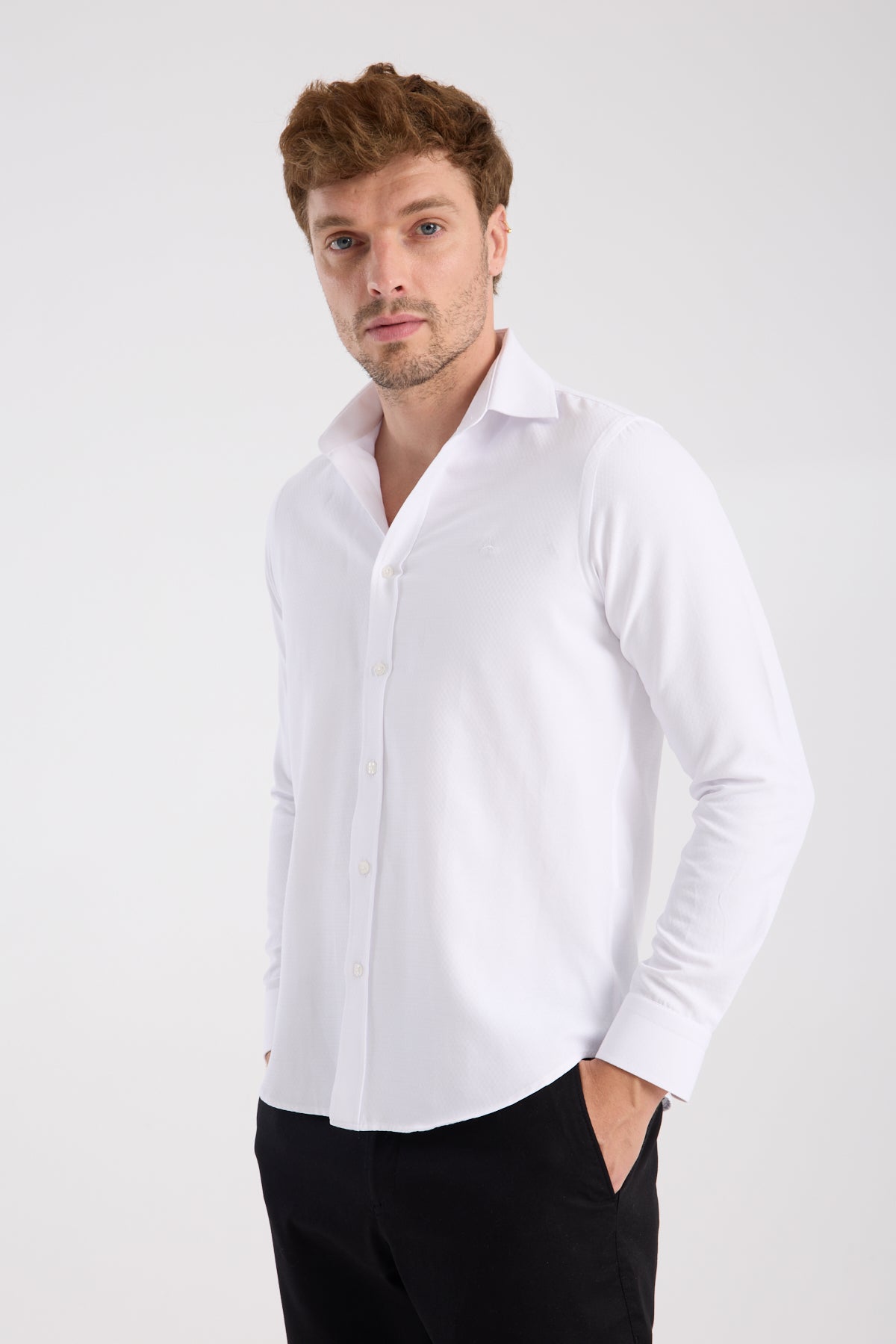 AClub AC10078 Twill Pamuklu Slim Fit Beyaz Klasik Yaka Erkek Desenli Gömlek