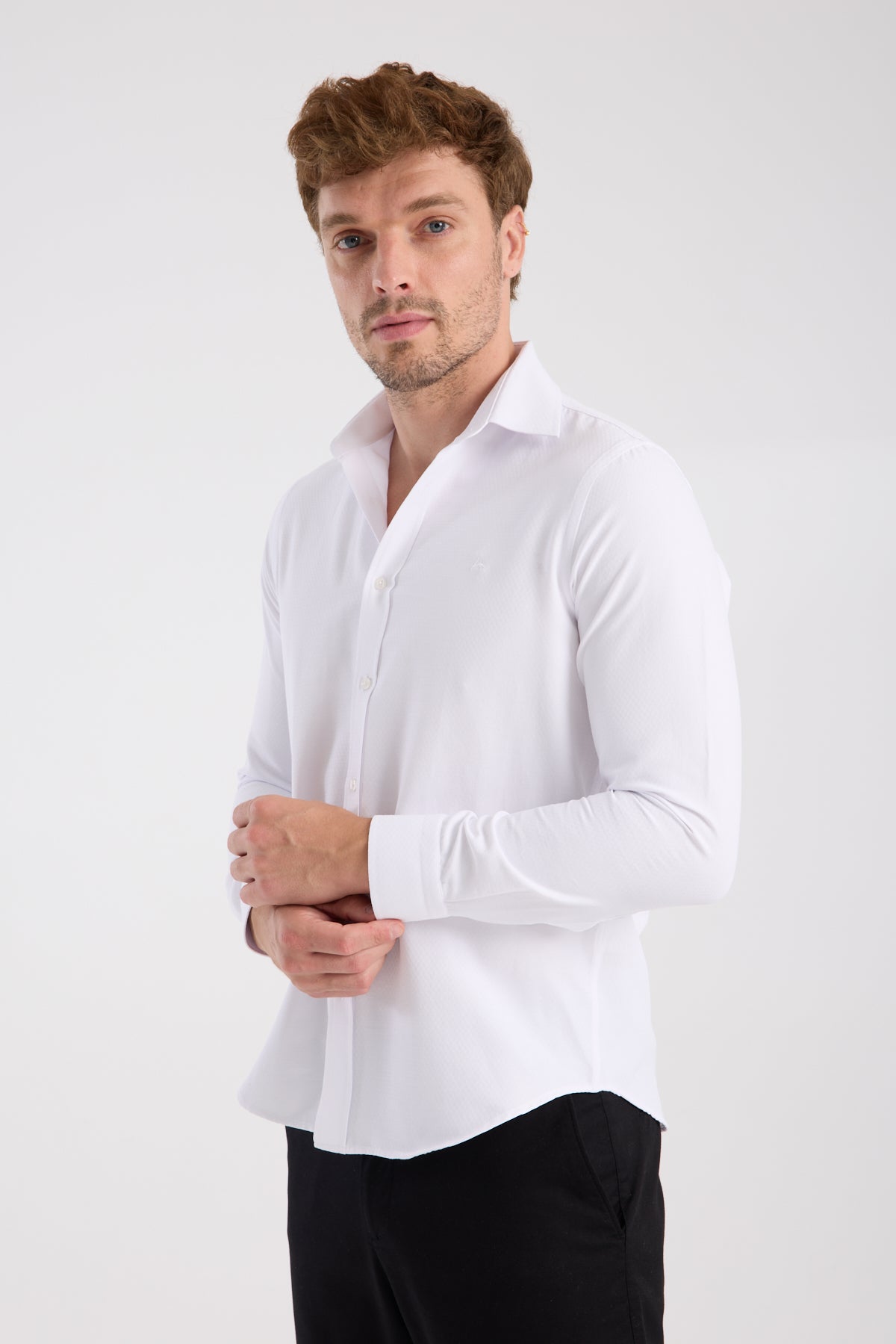 AClub AC10078 Twill Pamuklu Slim Fit Beyaz Klasik Yaka Erkek Desenli Gömlek