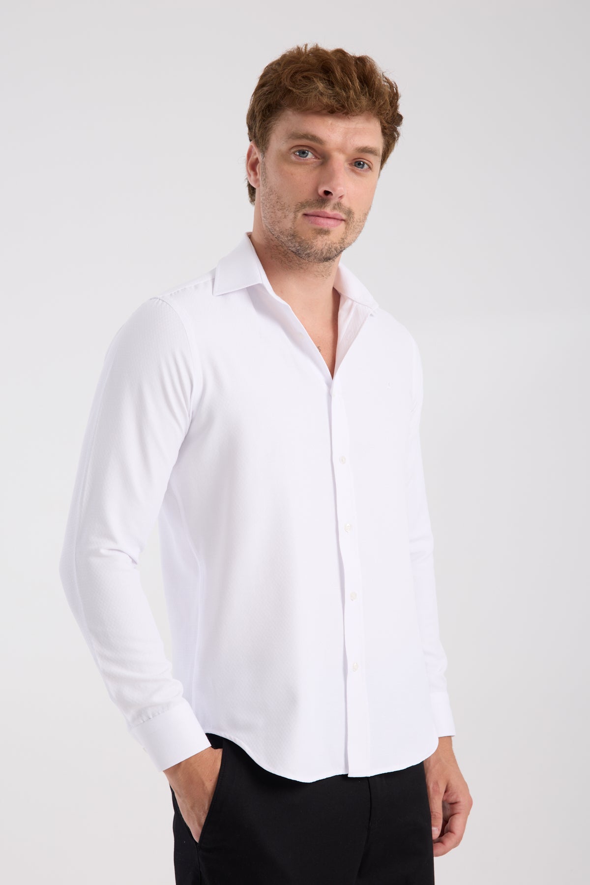 AClub AC10078 Twill Pamuklu Slim Fit Beyaz Klasik Yaka Erkek Desenli Gömlek