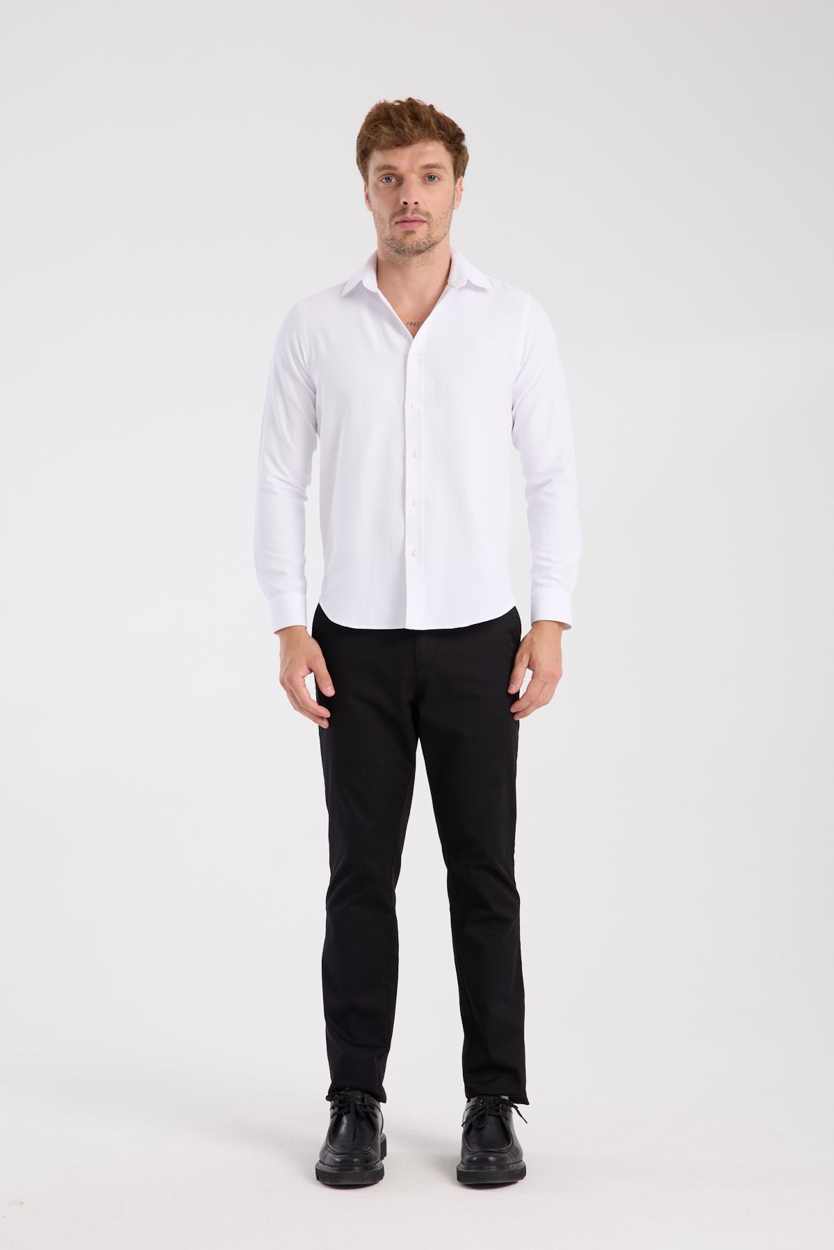 AClub AC10078 Twill Pamuklu Slim Fit Beyaz Klasik Yaka Erkek Desenli Gömlek