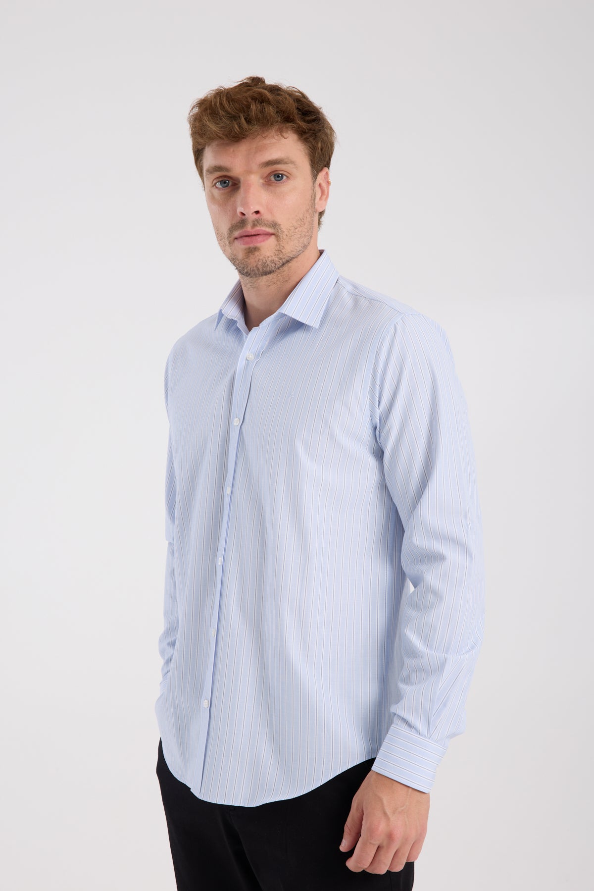 AClub AC10080 Oxford Pamuk Karışımlı Slim Fit Açık Mavi Klasik Yaka Erkek Çizgili Gömlek