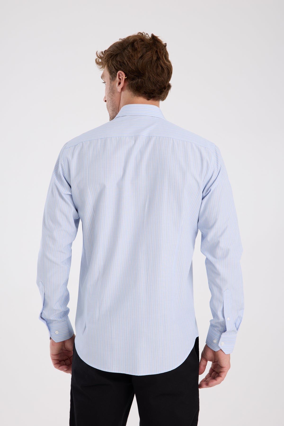 AClub AC10080 Oxford Pamuk Karışımlı Slim Fit Açık Mavi Klasik Yaka Erkek Çizgili Gömlek