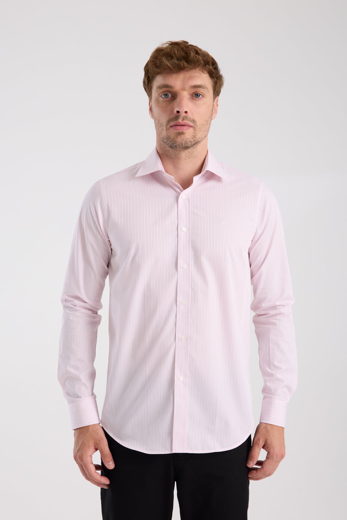 AClub AC10081 Twill Pamuklu Slim Fit Pembe Klasik Yaka Erkek Çizgili Gömlek