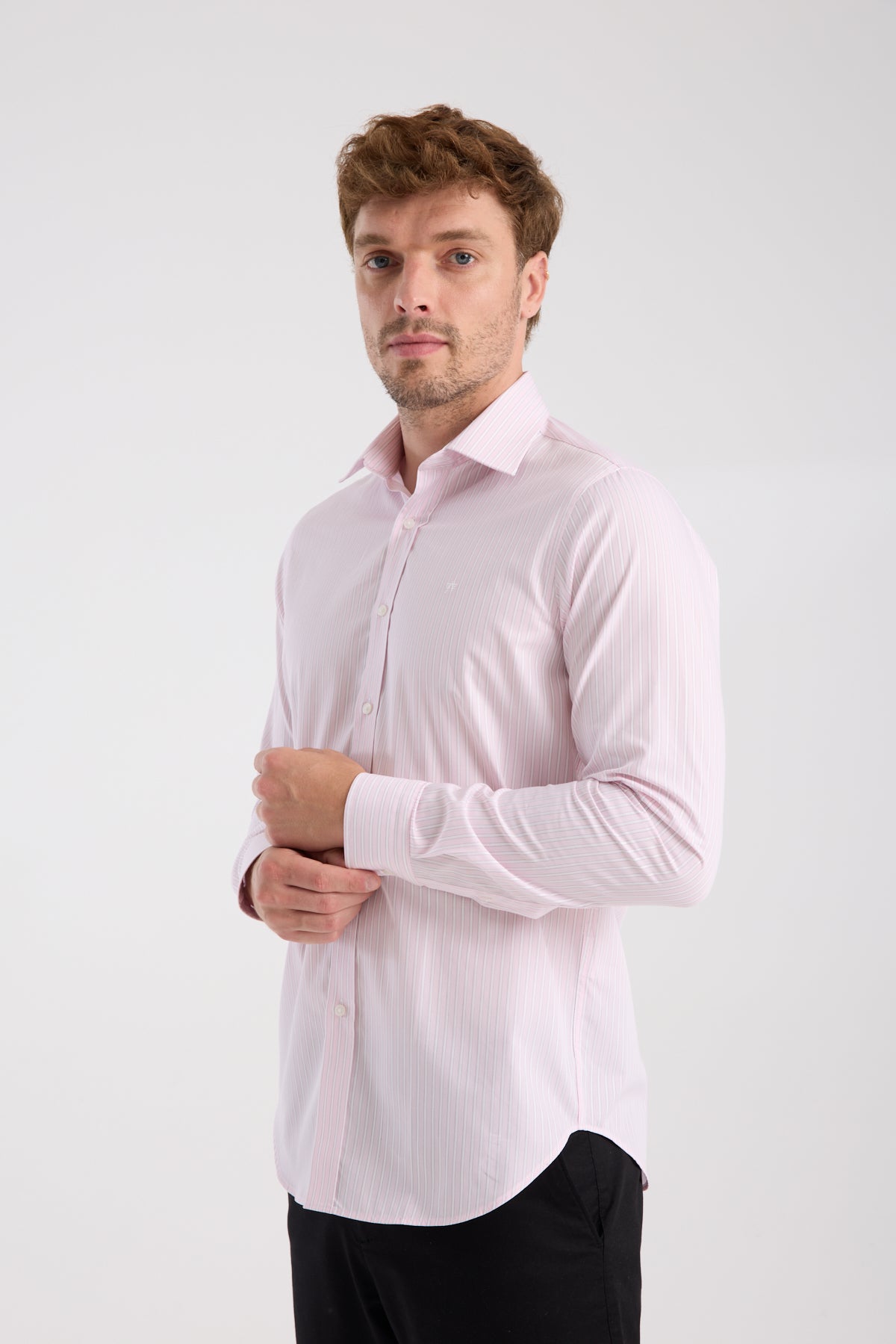 AClub AC10081 Twill Pamuklu Slim Fit Pembe Klasik Yaka Erkek Çizgili Gömlek