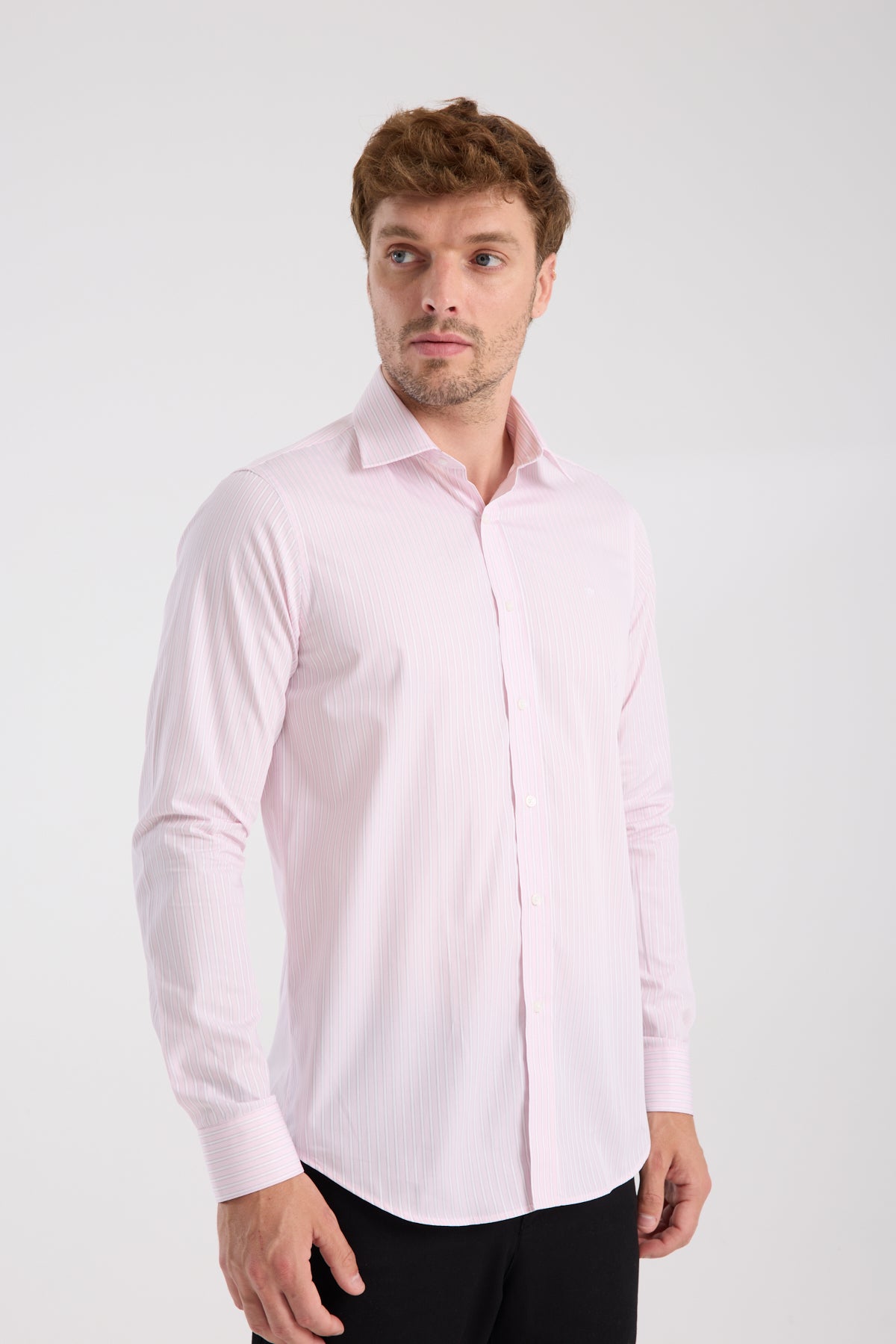 AClub AC10081 Twill Pamuklu Slim Fit Pembe Klasik Yaka Erkek Çizgili Gömlek