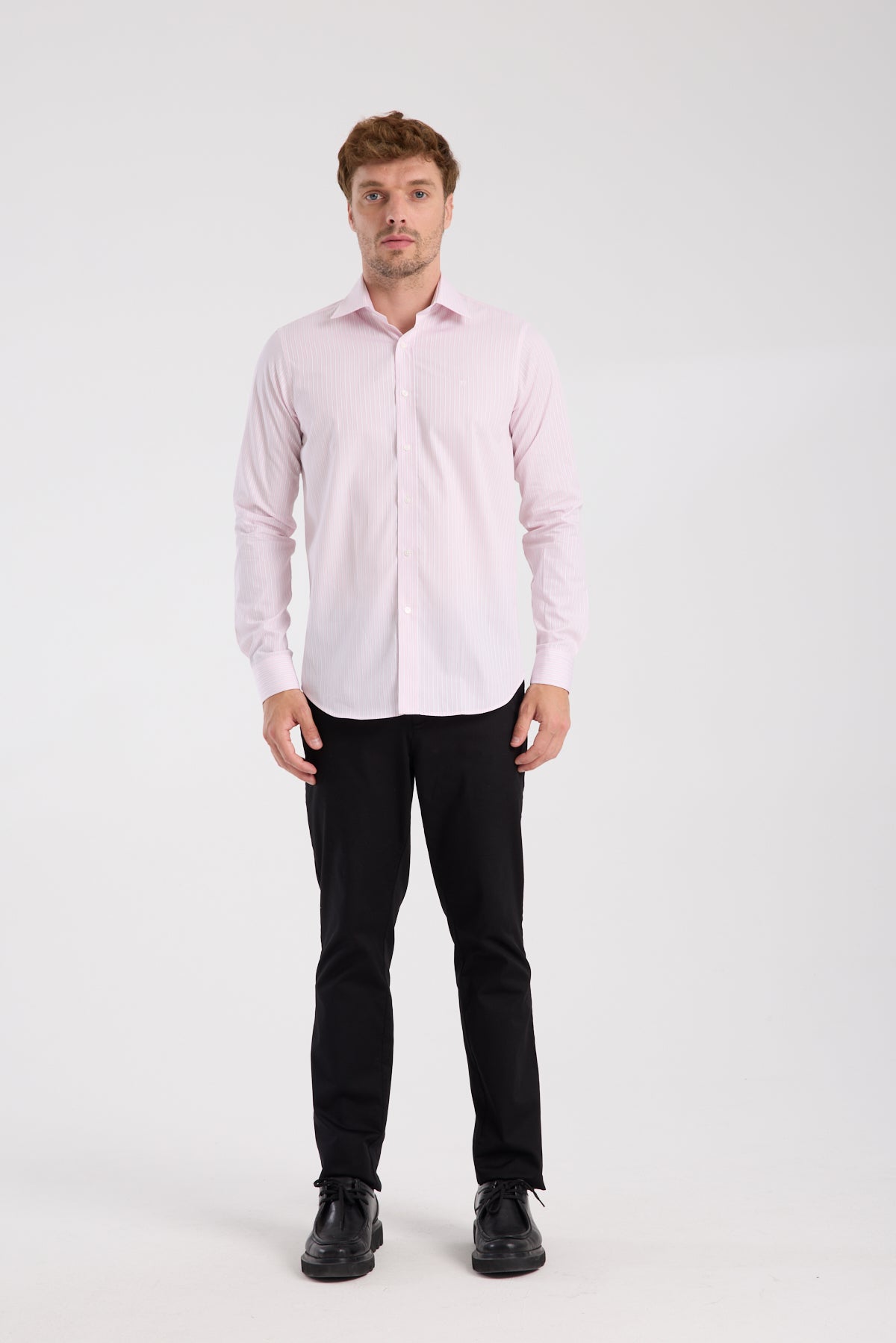 AClub AC10081 Twill Pamuklu Slim Fit Pembe Klasik Yaka Erkek Çizgili Gömlek