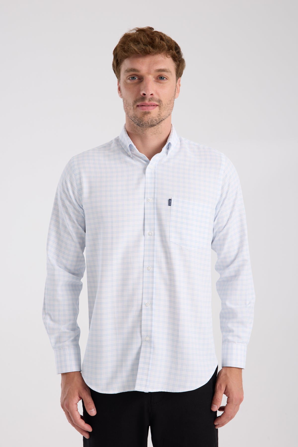 AClub AC10082 Oxford Pamuk Karışımlı Regular Fit Açık Mavi Düğmeli Yaka Erkek Kareli Gömlek