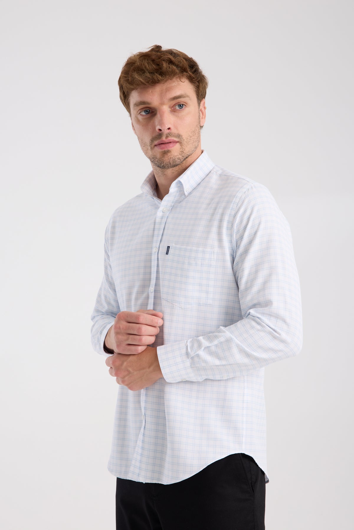 AClub AC10082 Oxford Pamuk Karışımlı Regular Fit Açık Mavi Düğmeli Yaka Erkek Kareli Gömlek