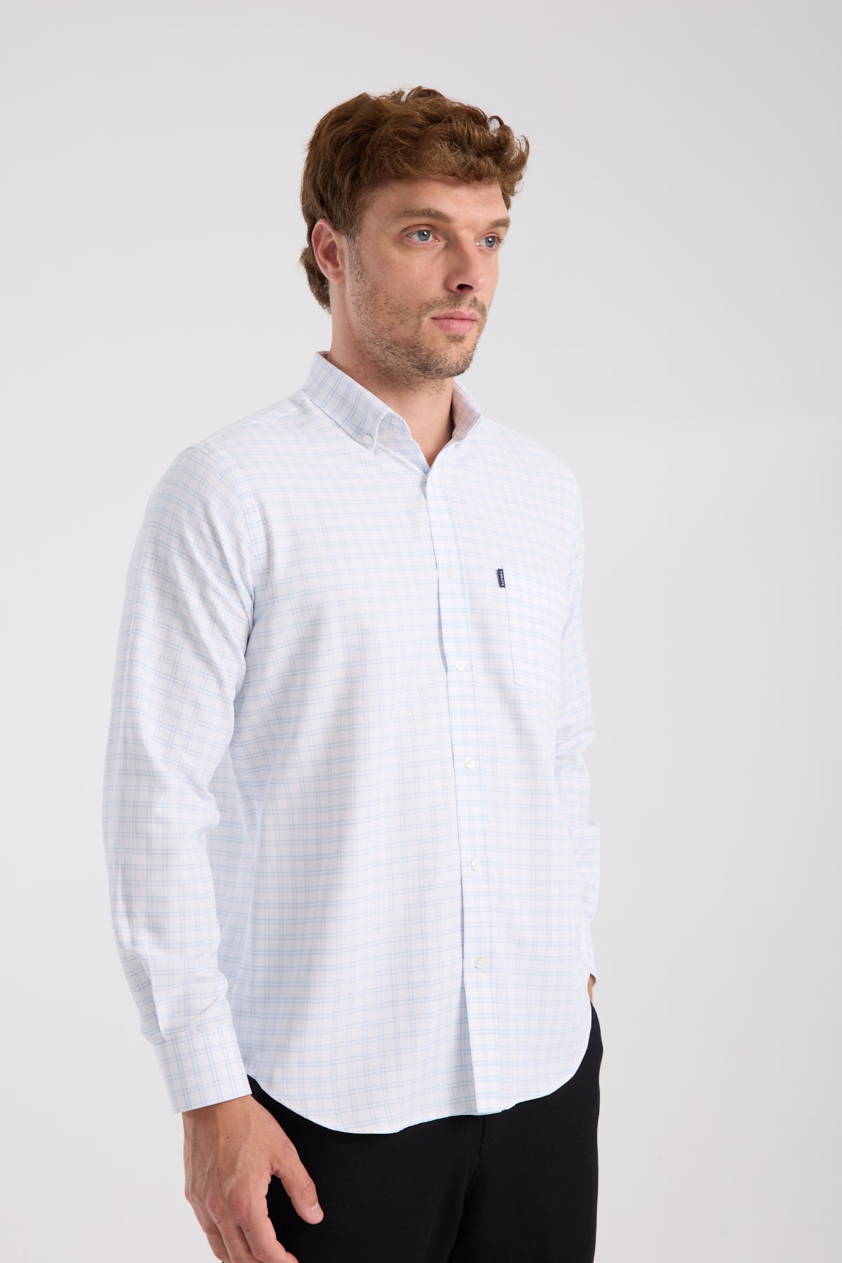 AClub AC10082 Oxford Pamuk Karışımlı Regular Fit Açık Mavi Düğmeli Yaka Erkek Kareli Gömlek