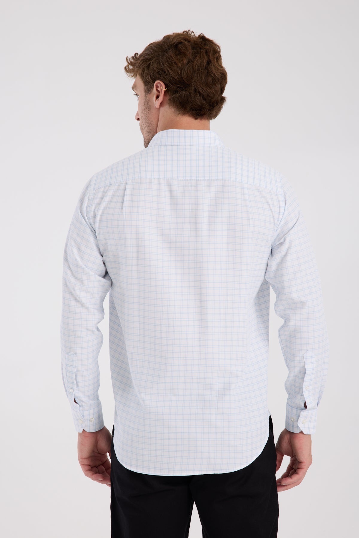 AClub AC10082 Oxford Pamuk Karışımlı Regular Fit Açık Mavi Düğmeli Yaka Erkek Kareli Gömlek