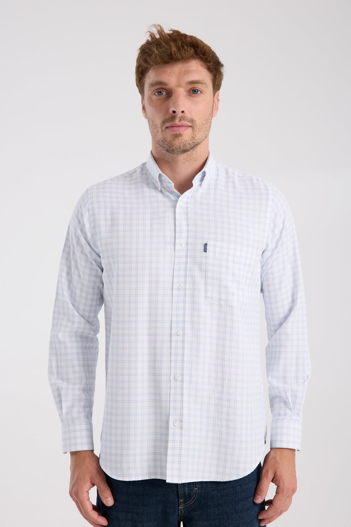 AClub AC10082 Oxford Pamuk Karışımlı Regular Fit Lacivert Düğmeli Yaka Erkek Kareli Gömlek