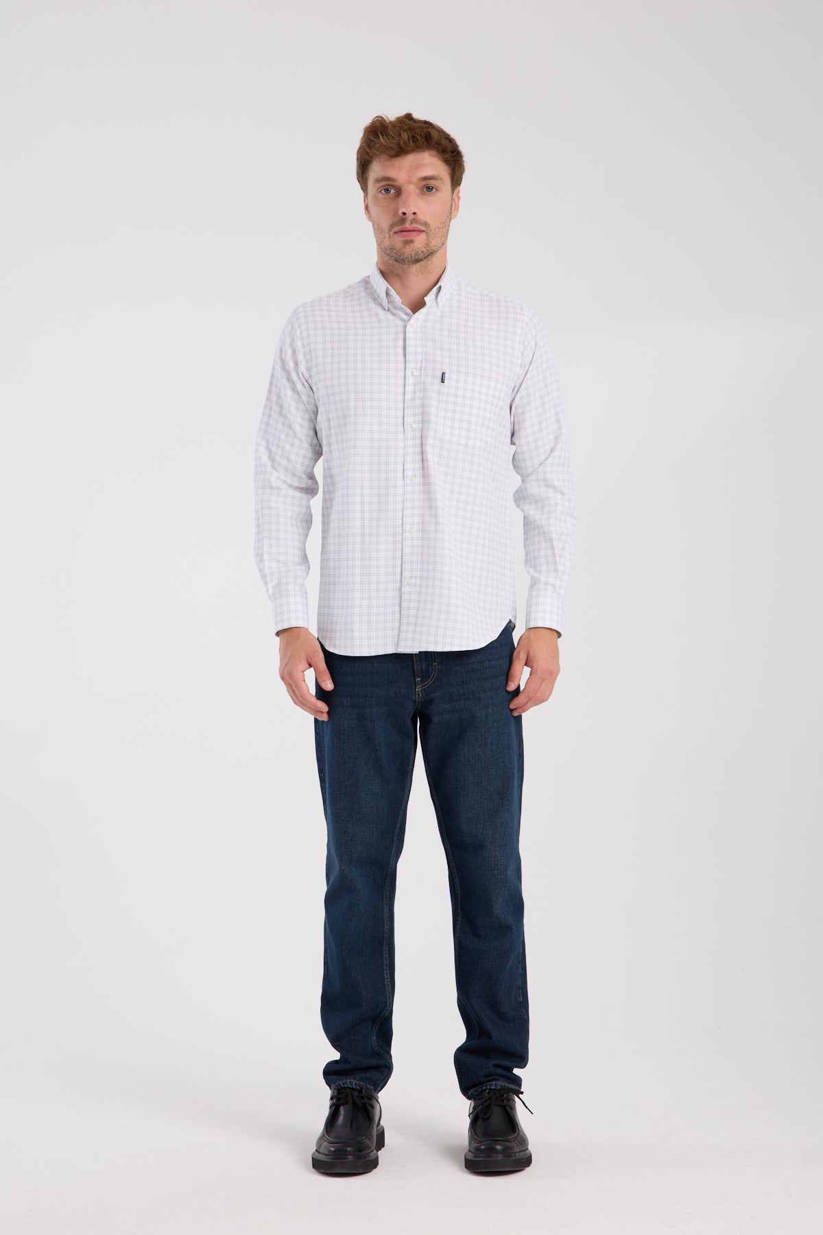 AClub AC10082 Oxford Pamuk Karışımlı Regular Fit Siyah Düğmeli Yaka Erkek Kareli Gömlek