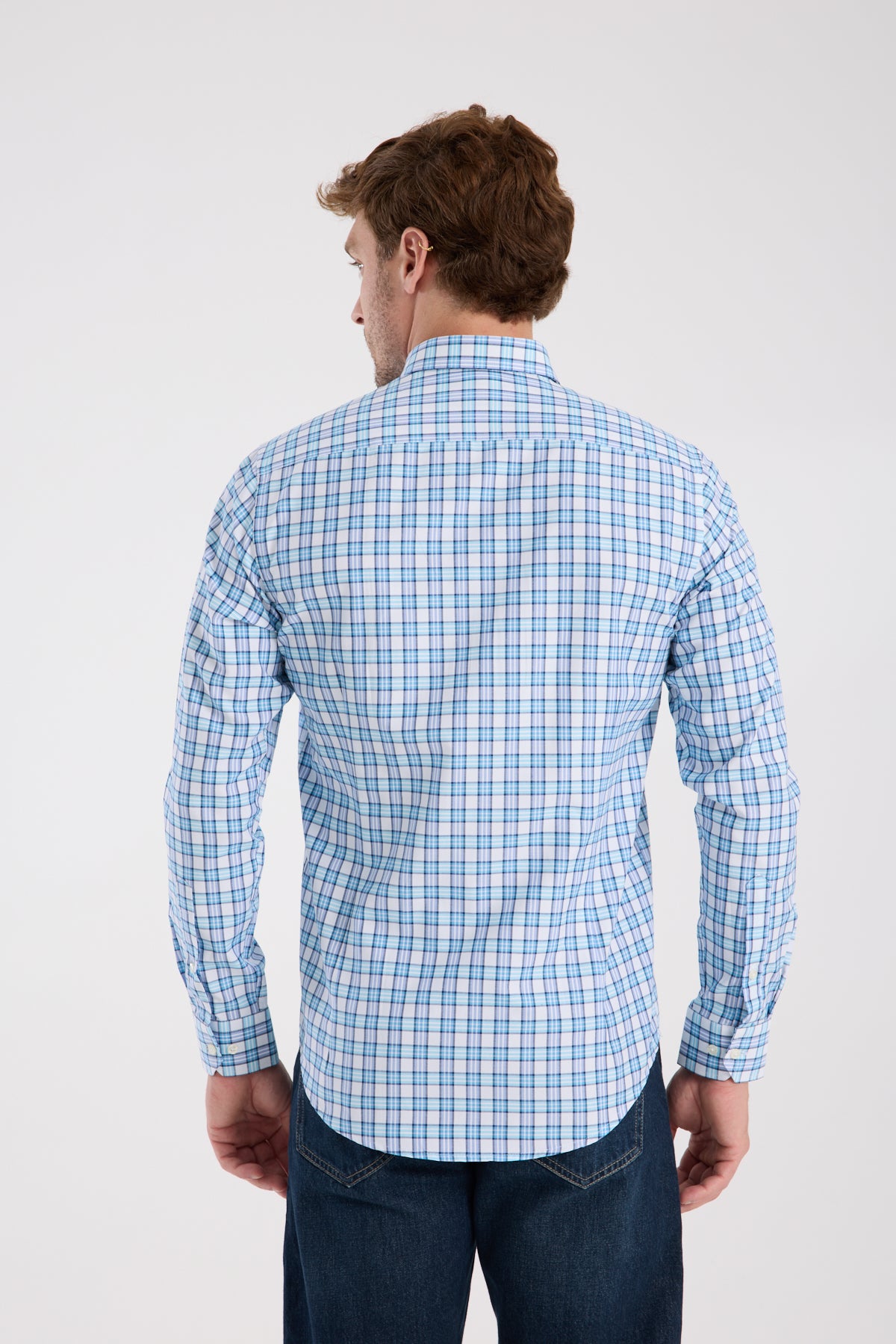 AClub AC10083 Oxford Pamuk Karışımlı Slim Fit Turkuaz Düğmeli Yaka Erkek Kareli Gömlek