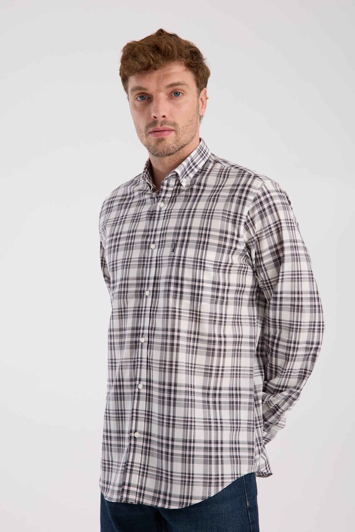 AClub AC10084 Poplin Pamuklu Regular Fit Gri Düğmeli Yaka Erkek Kareli Gömlek