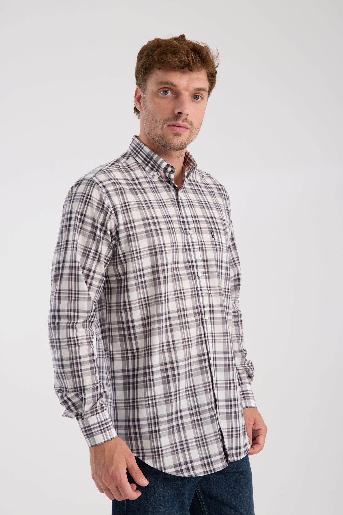 AClub AC10084 Poplin Pamuklu Regular Fit Gri Düğmeli Yaka Erkek Kareli Gömlek
