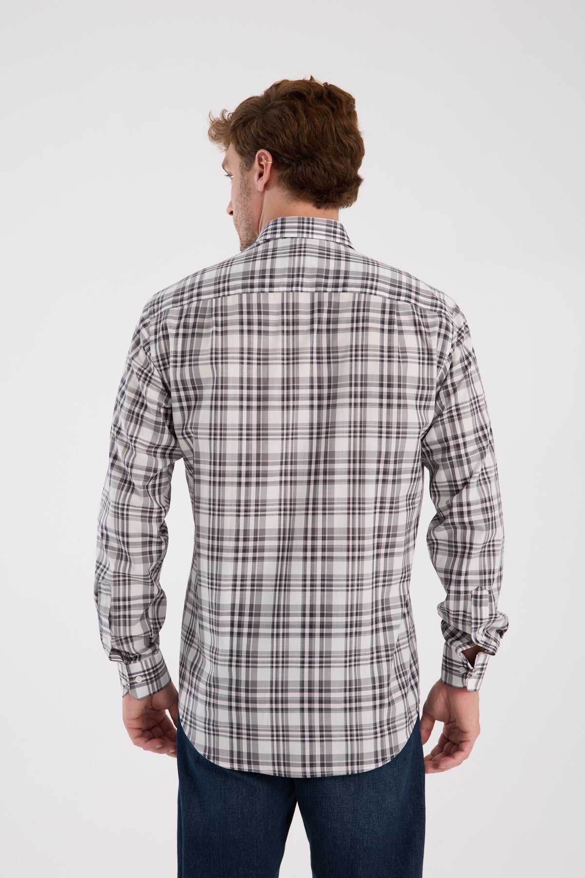 AClub AC10084 Poplin Pamuklu Regular Fit Gri Düğmeli Yaka Erkek Kareli Gömlek