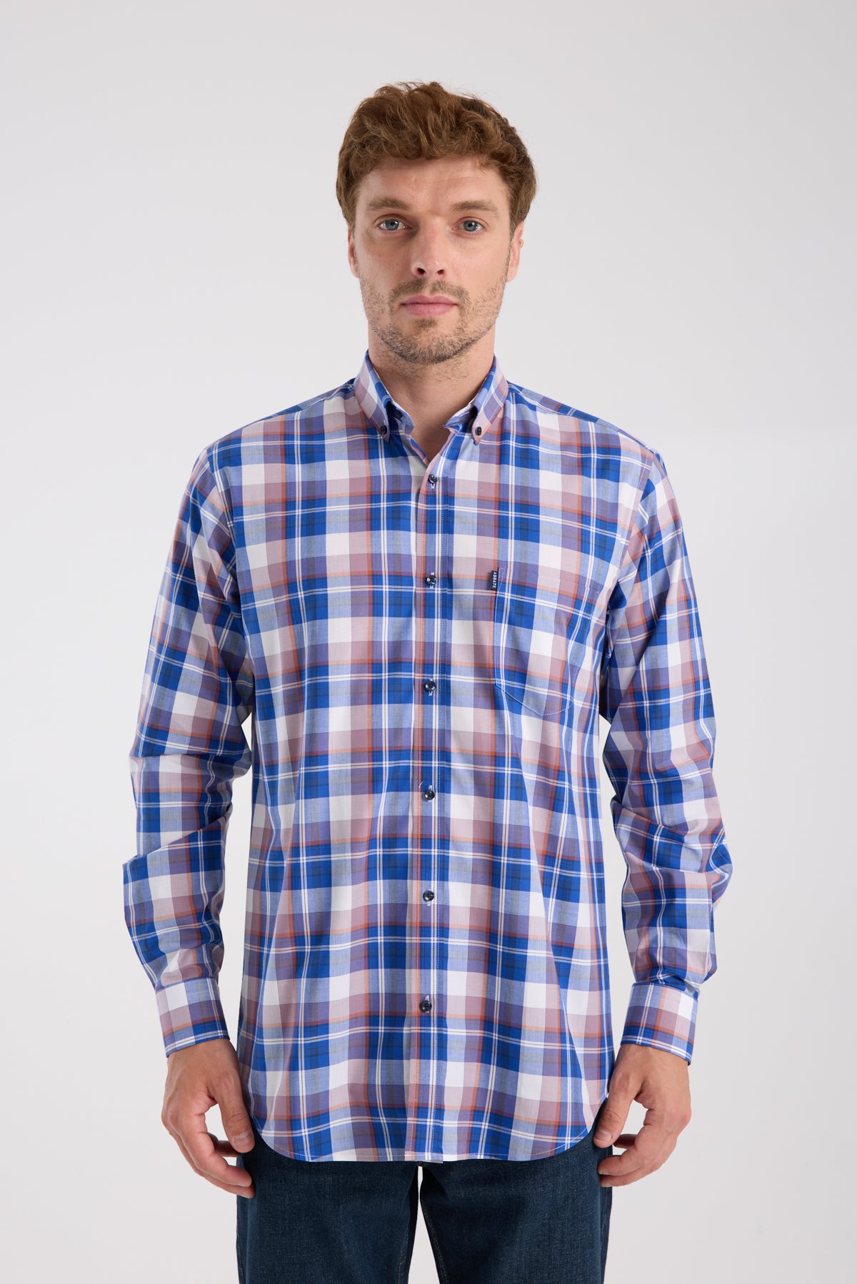 AClub AC10085 Poplin Pamuklu Regular Fit Lacivert Düğmeli Yaka Erkek Kareli Gömlek