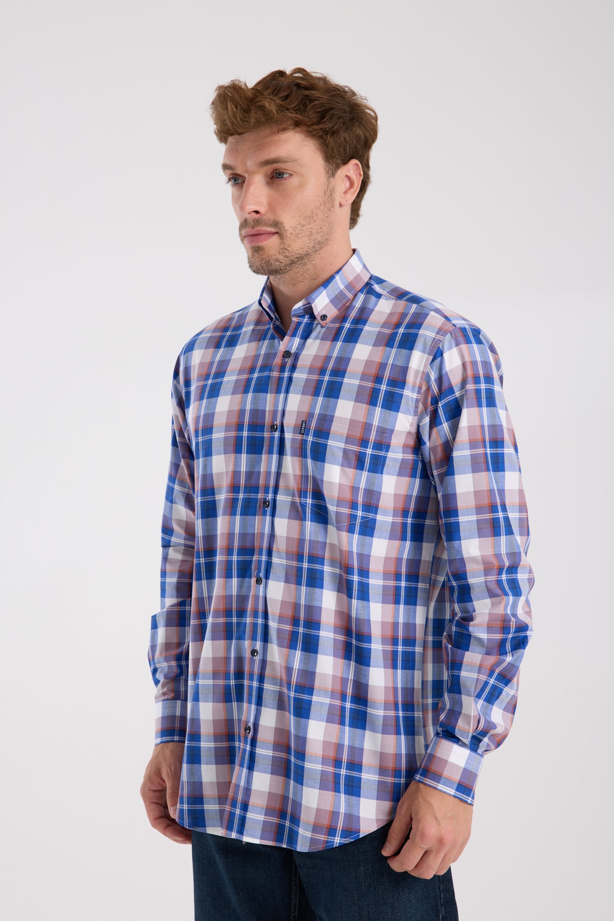 AClub AC10085 Poplin Pamuklu Regular Fit Lacivert Düğmeli Yaka Erkek Kareli Gömlek