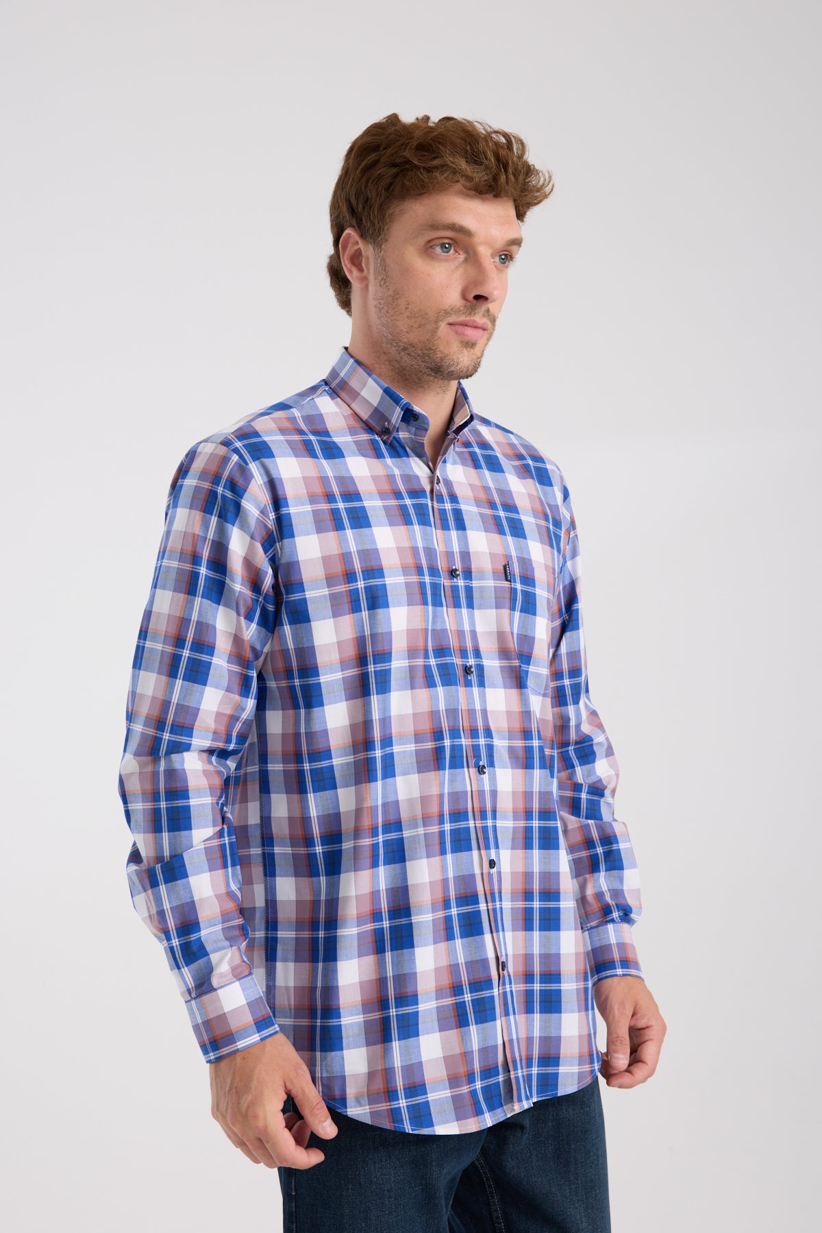 AClub AC10085 Poplin Pamuklu Regular Fit Lacivert Düğmeli Yaka Erkek Kareli Gömlek