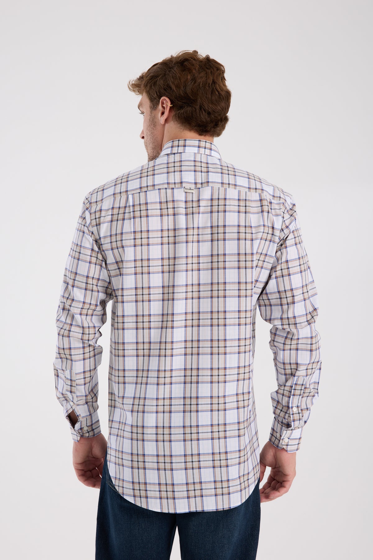 AClub AC10086 Poplin Pamuklu Regular Fit Kahverengi Düğmeli Yaka Erkek Kareli Gömlek