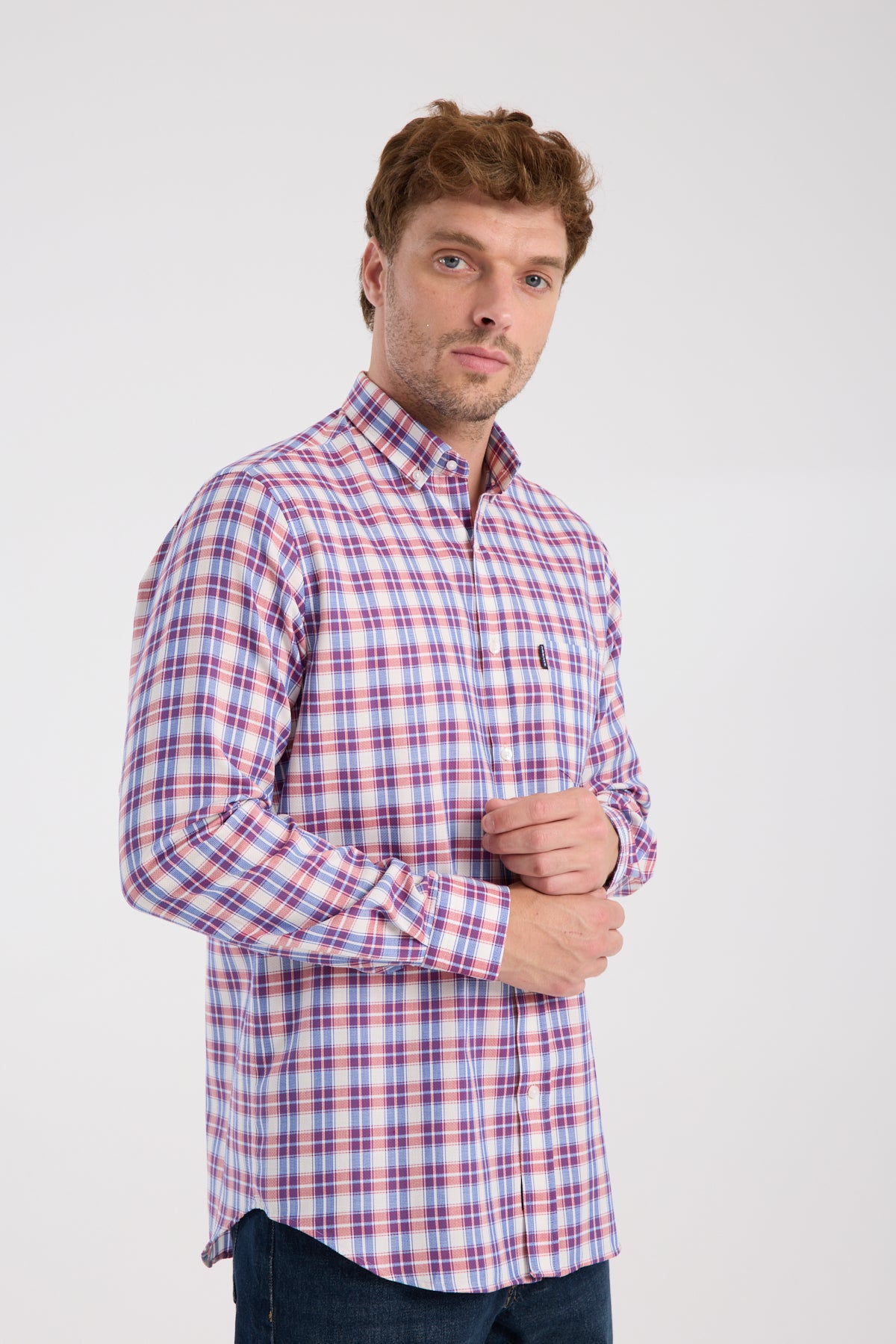 AClub AC10087 Poplin Pamuklu Regular Fit Kırmızı Düğmeli Yaka Erkek Kareli Gömlek