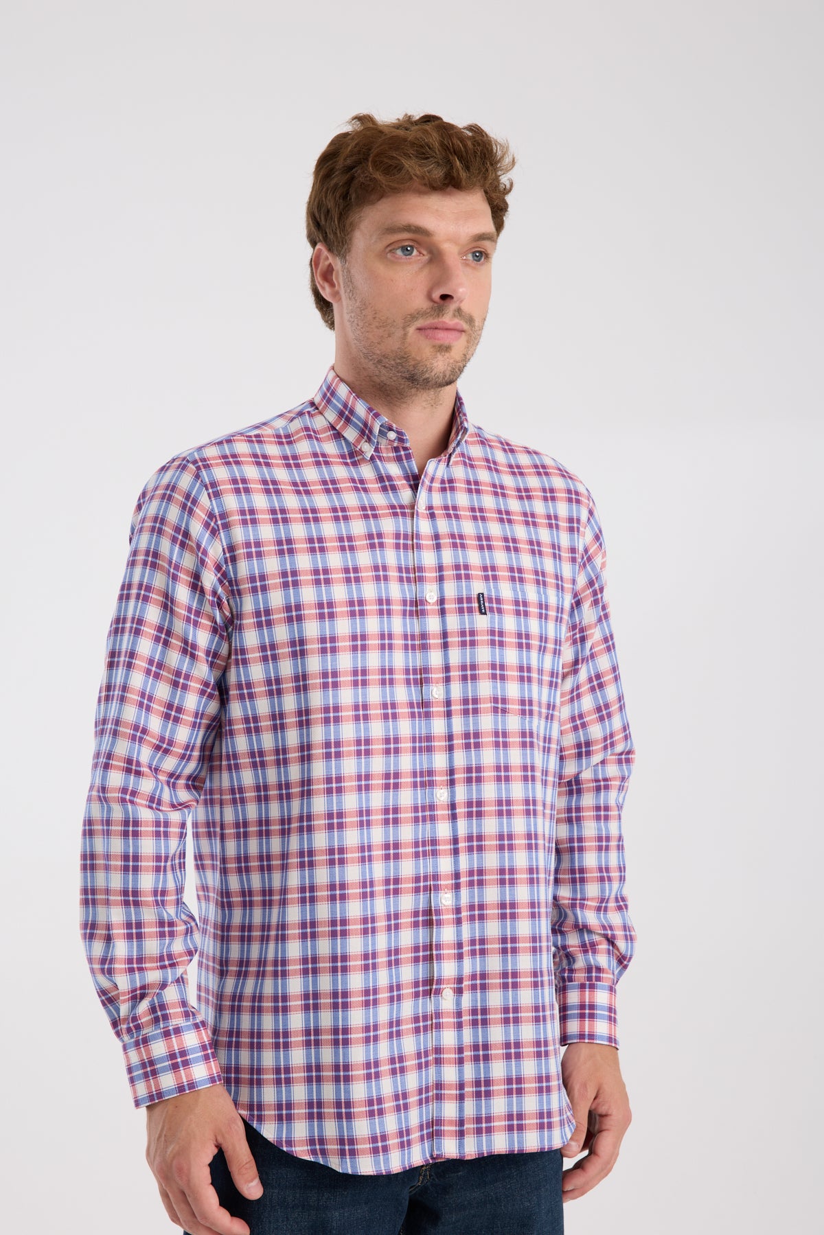 AClub AC10087 Poplin Pamuklu Regular Fit Kırmızı Düğmeli Yaka Erkek Kareli Gömlek