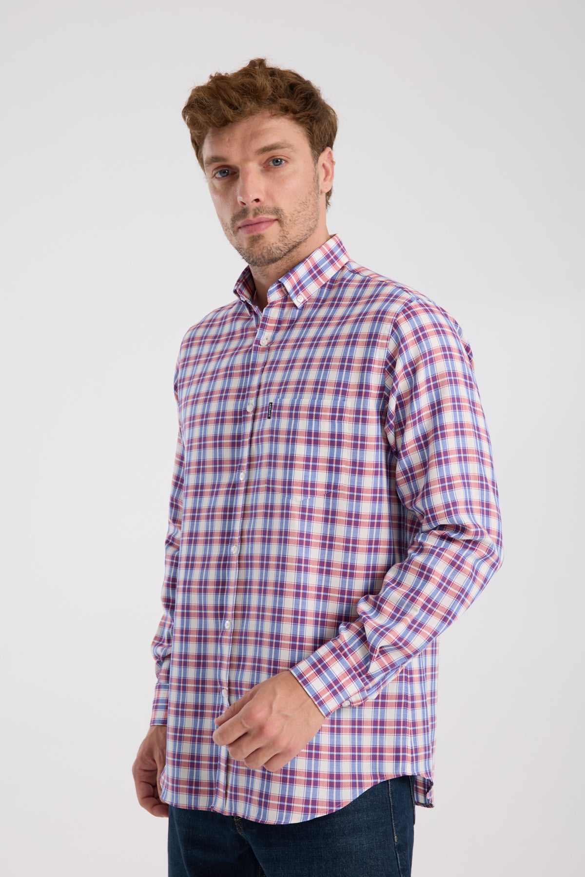 AClub AC10087 Poplin Pamuklu Regular Fit Kırmızı Düğmeli Yaka Erkek Kareli Gömlek