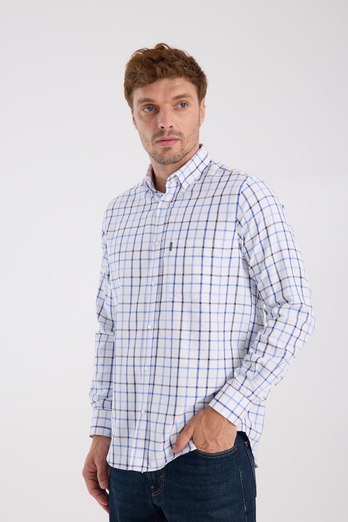 AClub AC10088 Oxford Pamuk Karışımlı Regular Fit Lacivert Düğmeli Yaka Erkek Kareli Gömlek