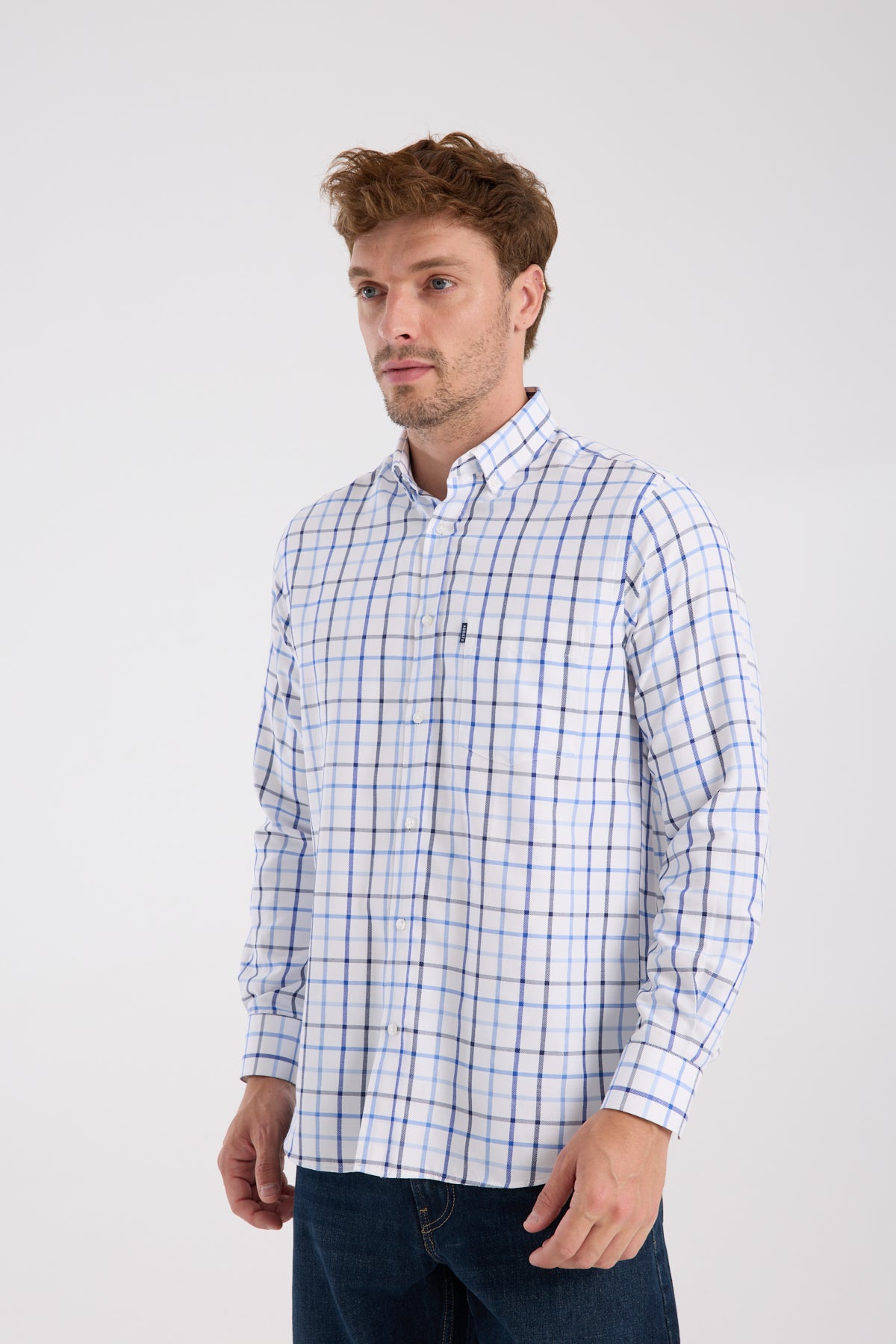 AClub AC10088 Oxford Pamuk Karışımlı Regular Fit Lacivert Düğmeli Yaka Erkek Kareli Gömlek