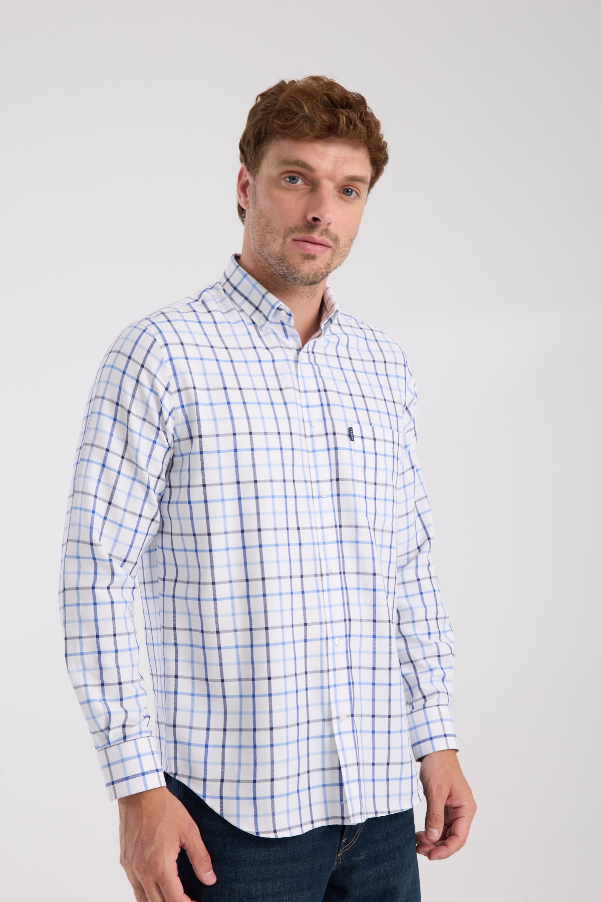 AClub AC10088 Oxford Pamuk Karışımlı Regular Fit Lacivert Düğmeli Yaka Erkek Kareli Gömlek