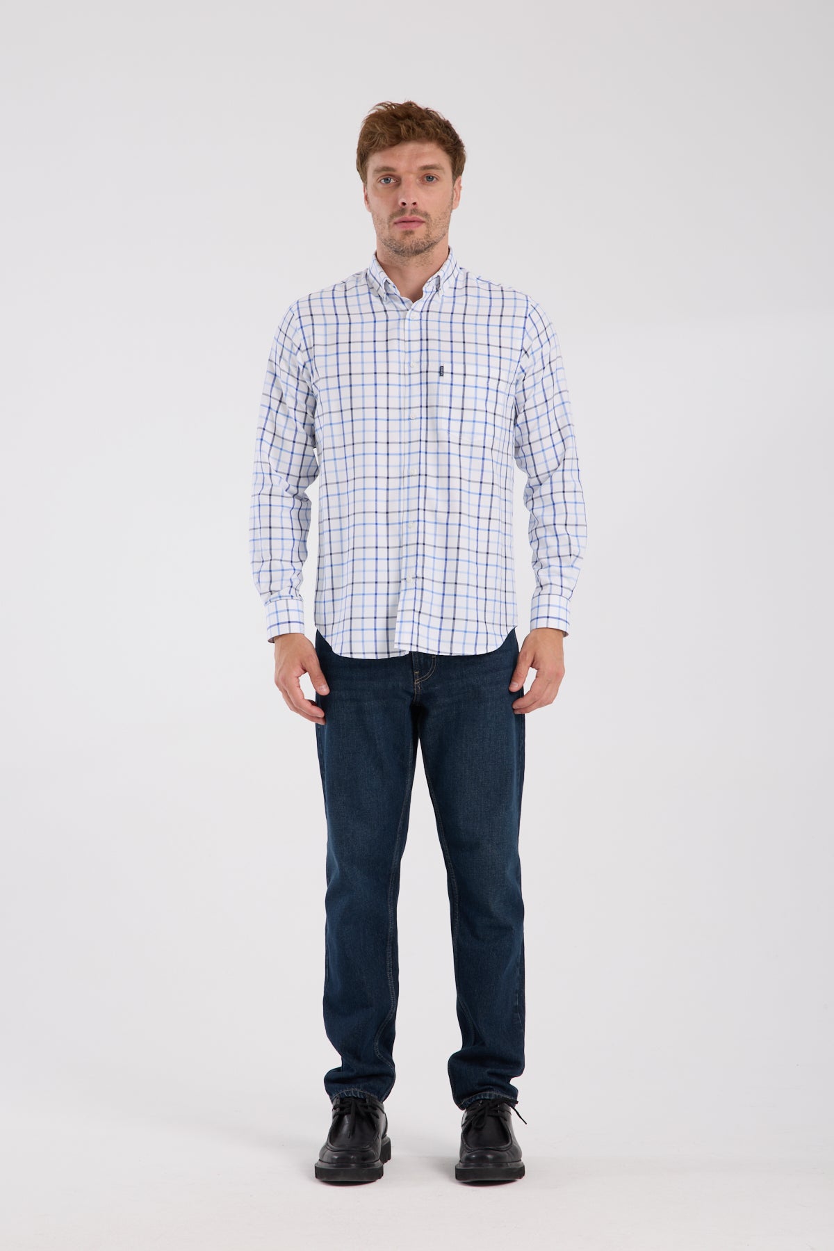 AClub AC10088 Oxford Pamuk Karışımlı Regular Fit Lacivert Düğmeli Yaka Erkek Kareli Gömlek