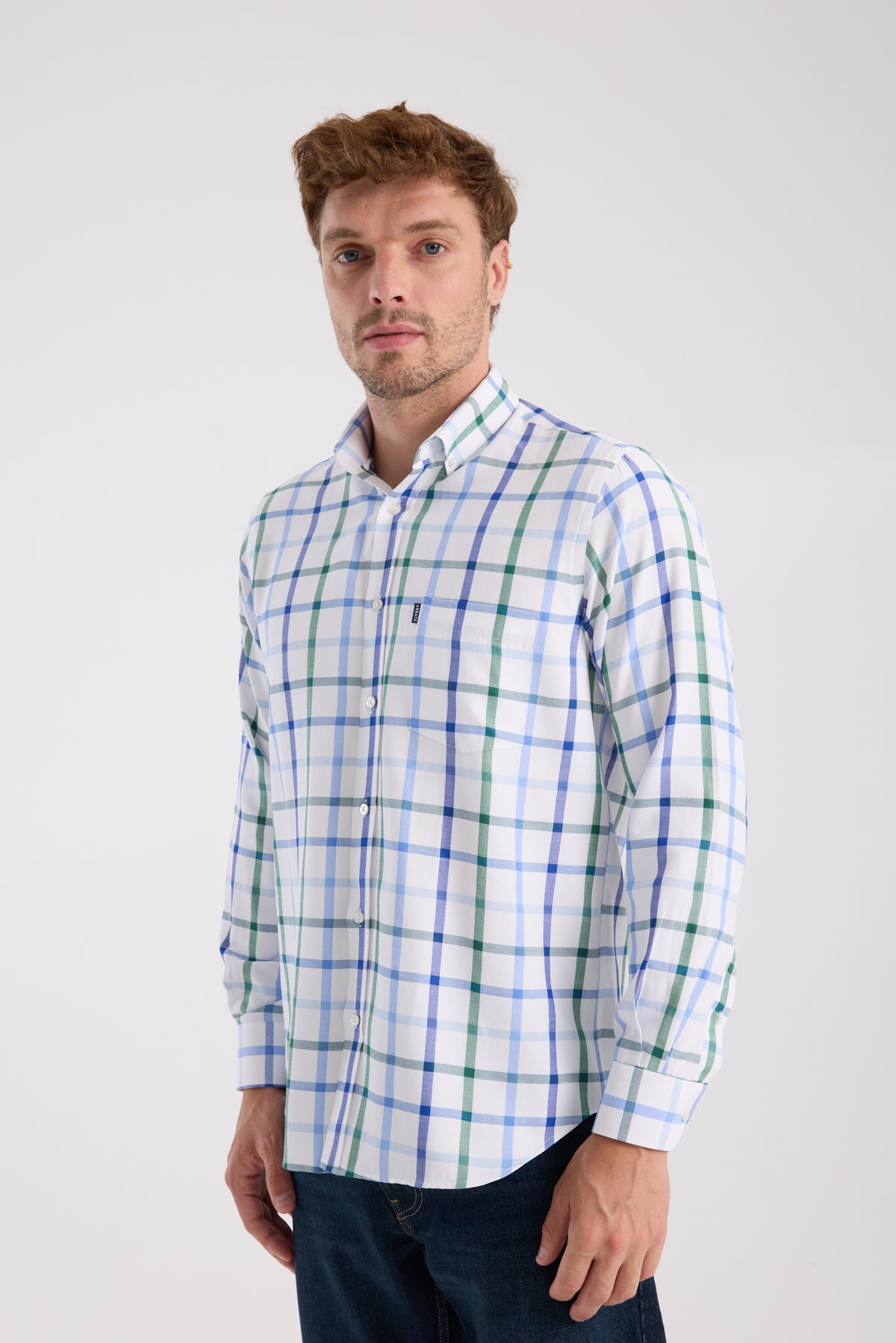 AClub AC10089 Oxford Pamuk Karışımlı Regular Fit Yeşil Düğmeli Yaka Erkek Kareli Gömlek